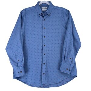 TWILLORY Mens Blue Micro Dot Tailored Fit Button Down Shirt Cotton Size 17 32/33